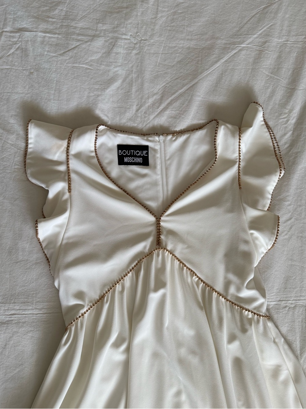 Moschino Cream Mini Dress with Gold Beaded Trim